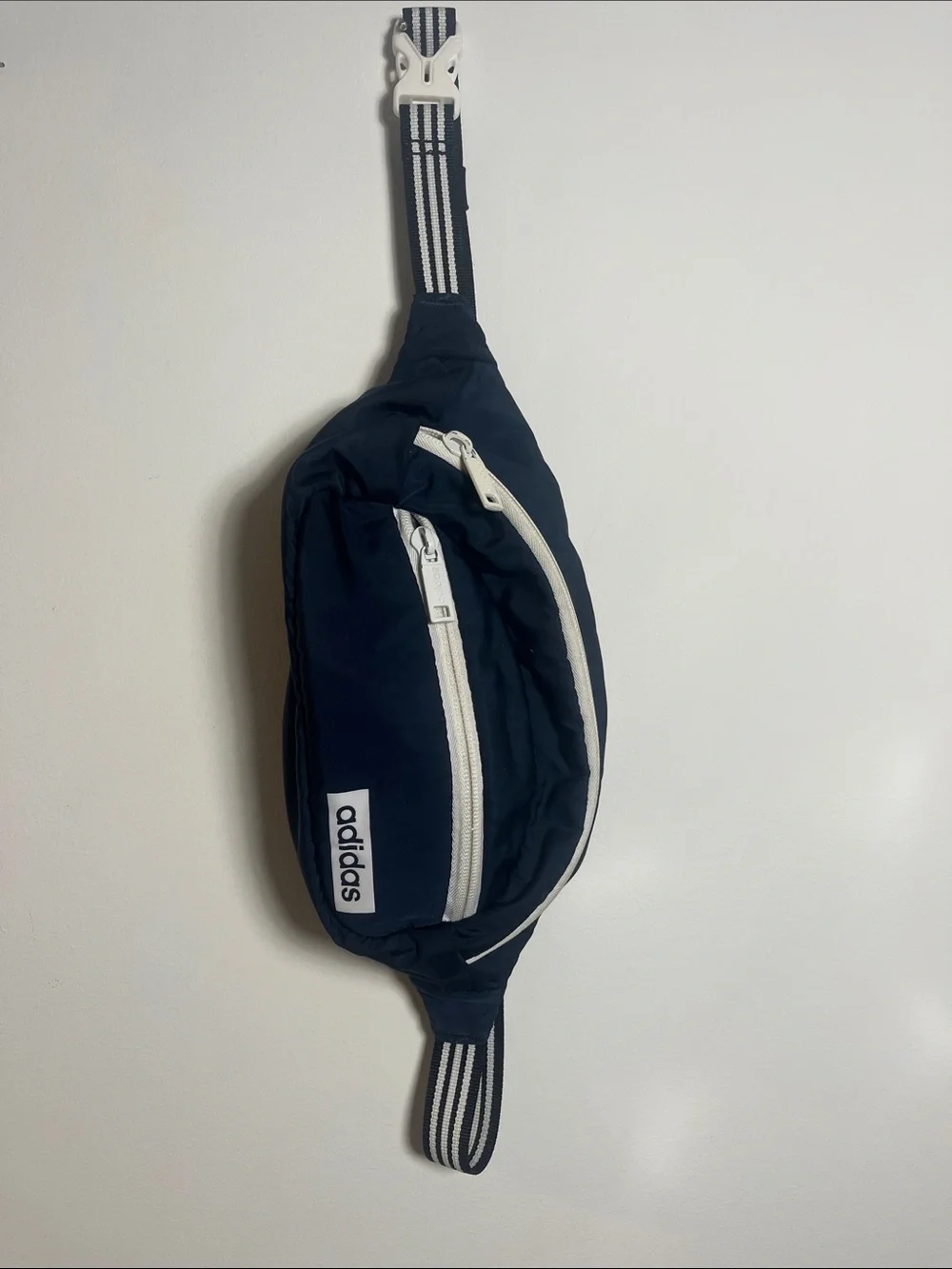 Adidas Navy Blue Fanny Pack Belt Bag with White Accents